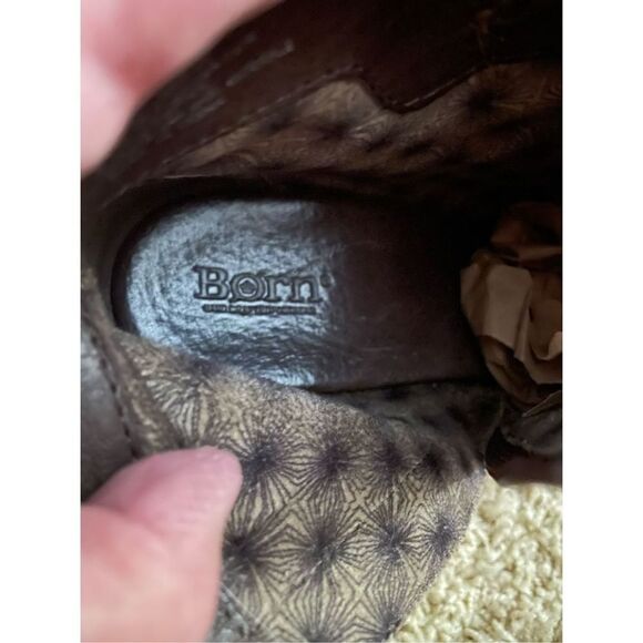 Born Brown Leather High Heel Ankle Boots zip up Womens Size 8.5M/W Style D40503 - Picture 4 of 6